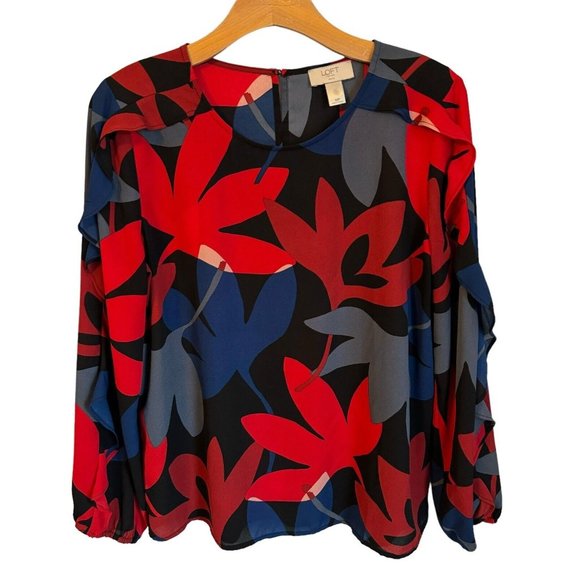 Loft Blouse Multi Floral Ruffle - Picture 1 of 12